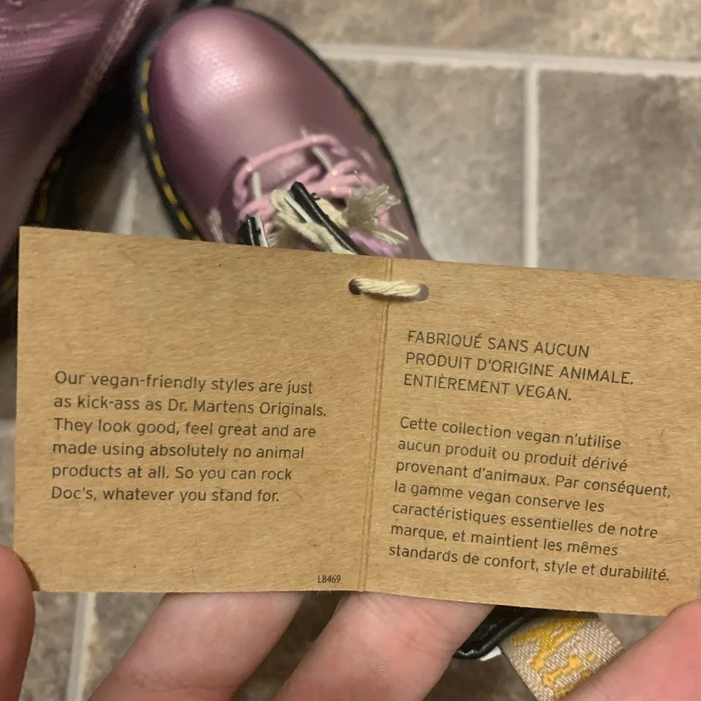 Dr Doc Martens Women's Vegan 1460 Pink Metallic Combat Boots Size 8 - Picture 7 of 11